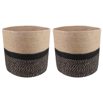 Set di Vasi per Piante 2 pz Naturale e Nero Ø 28 x 28 cm