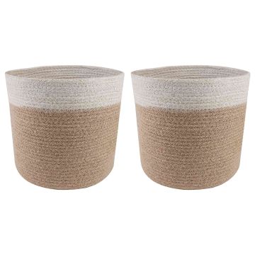 Set di Vasi per Piante 2 pz Naturale e Bianco Ø 21 x 21 cm