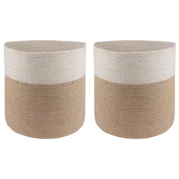 Set di Vasi per Piante 2 pz Naturale e Bianco Ø 28 x 28 cm