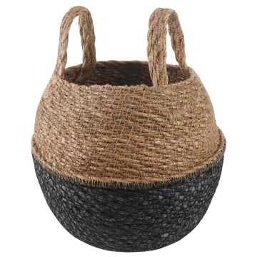 Vaso da fiori con manici Nero Ø 22 x 20 cm 100% Erba marina