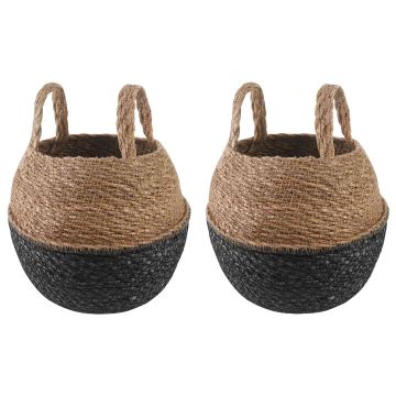 Vaso da fiori con manici 2 pz Nero Ø 22 x 20 cm