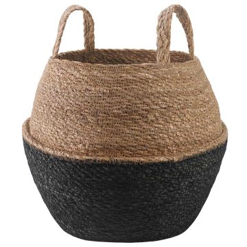 Vaso da fiori con manici Nero Ø 32 x 32 cm 100% Erba marina