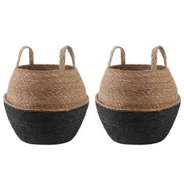 Vaso da fiori con manici 2 pz Nero Ø 32 x 32 cm