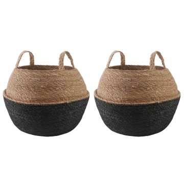 Vaso da fiori con manici 2 pz Nero Ø 45 x 36 cm