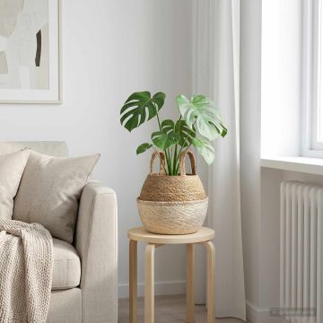 Vaso da fiori con manici Bianco Ø 22 x 20 cm 100% Erba marina