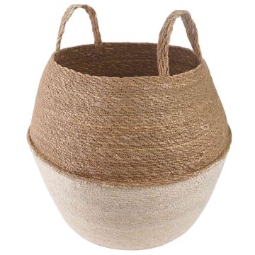 Vaso da fiori con manici Bianco Ø 32 x 32 cm 100% Erba marina