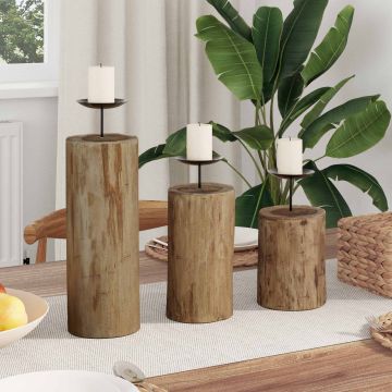 Candelabro 3 pz Naturale Legno massello di teak