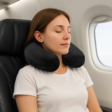 Cuscino da viaggio per il collo Nero Schiuma Memory