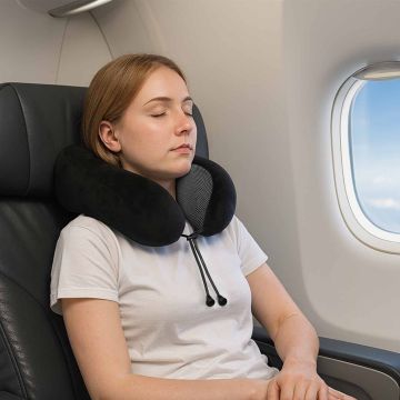 Cuscino da viaggio per il collo Nero Schiuma Memory