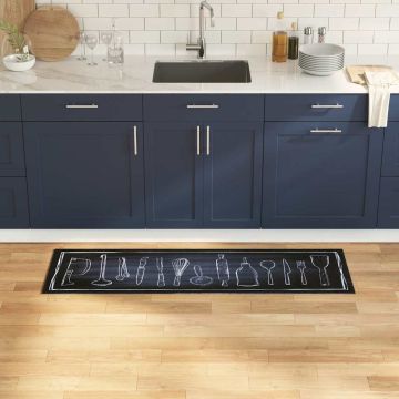 Tappeto da Cucina Nero 150 x 45 cm Velluto
