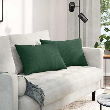 Cuscini da Divano 2 pcs Verde Scuro 60 x 40 cm Tessuto in Cords