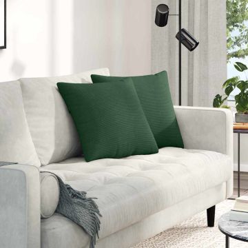 Cuscini da Divano 2 pcs Verde Scuro 45 x 45 cm Tessuto in Cords