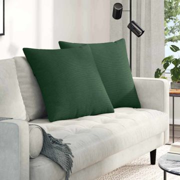 Cuscini da Divano 2 pz Tessuto in Cords Verde Scuro 60 x 60 cm