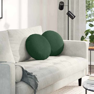 Cuscini per Seduta 2 pz Tessuto in Cords Verde Scuro Ø 40 cm