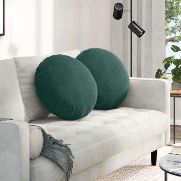 Cuscini per Seduta 2 pz Velluto Verde Scuro Ø50 x 19 cm