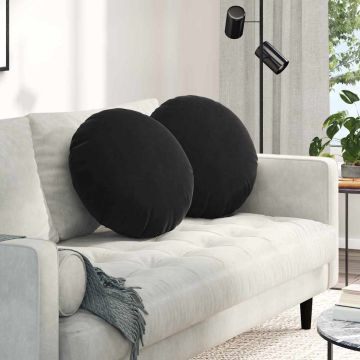 Cuscini per Seduta 2 pz Velluto Nero Ø50 x 19 cm