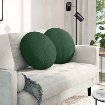 Cuscini per Seduta 2 pz Tessuto in Cords Verde Scuro