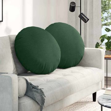 Cuscini per Seduta 2 pz Tessuto in Cords Verde Scuro Ø 80 cm