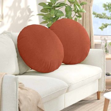 Cuscini per Seduta 2 pz Tessuto in Cords Rosso Arancio Ø 80 cm