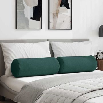Cuscini a rullo 2 pz Tessuto Verde Scuro Ø 25 x 70 cm