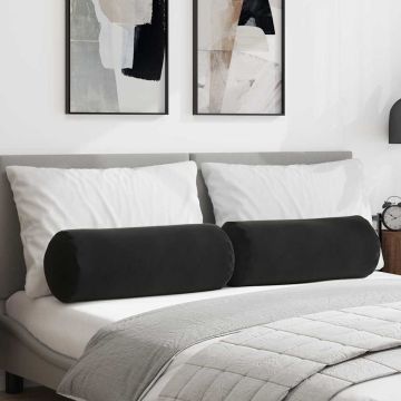 Cuscini a rullo 2 pcs Nero Ø 25 x 70 cm Tessuto in Cords