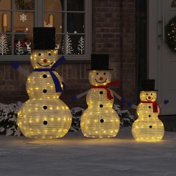 Famiglia di Pupazzi di Neve di Natale 3 pz Bianco caldo Tessuto