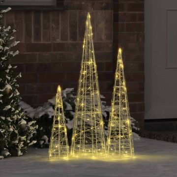 Albero di Natale 3 pz Bianco caldo 20 x 20 x 80 cm Acrilico