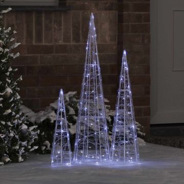 Albero di Natale 3 pz Bianco freddo 20 x 20 x 80 cm Acrilico