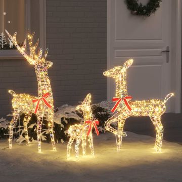 Famiglia di Renne 3 pz Bianco caldo 67 x 26 x 127 cm PET