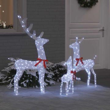 Famiglia di renne 3 pz Bianco freddo 68 x 26 x 127 cm Tessuto
