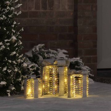 Decorazione Scatola Regalo 3 pz Bianco caldo 20 x 20 x 20 cm