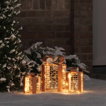 Decorazione Scatola Regalo 3 pz Bianco caldo 20 x 20 x 20 cm