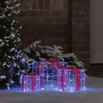 Scatola Regalo 3 pz 60 LED Blu 20 x 20 x 20 cm Acrilico