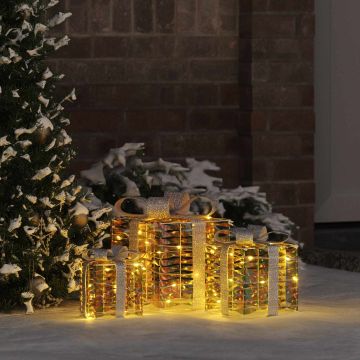 Scatola regalo di Natale illuminata 3 pz 150 LED Bianco caldo
