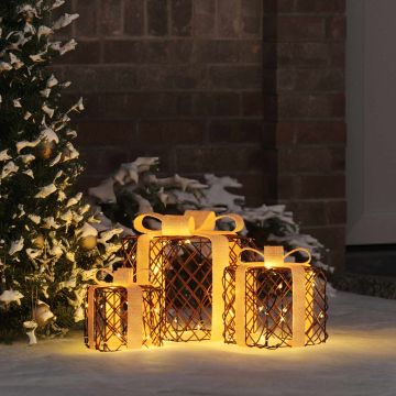 Scatola regalo di Natale illuminata 3 pz 150 LED Bianco caldo