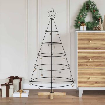 Albero a Cono di Natale con supporto Nero 126 cm Acciaio