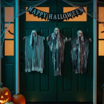 Fantasma appeso di Halloween 3 pz Nero 66 x 110 cm Poliestere