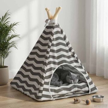 Tenda per animali con cuscino Bianco e Grigio 40 x 40 x 50 cm