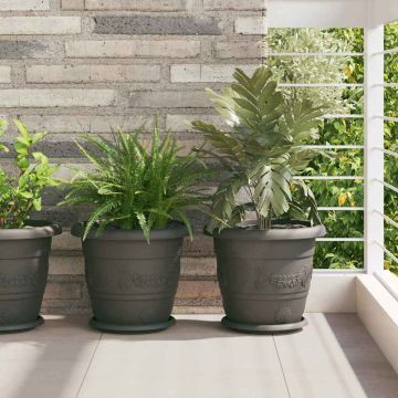Vaso Rotondo per Fiori 6 pz Nero Ø 30 x 25 cm Plastica