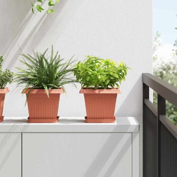 Vassoio Quadrato per Fiori 6 pz Rosso Mattone 15 x 15 x 2 cm