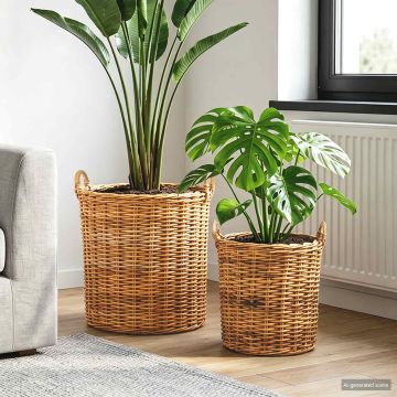 Cestino per piante GENDT 2 pz Marrone Naturale Rattan Kubu