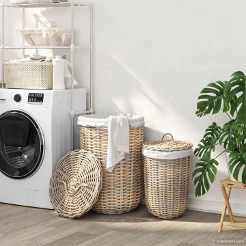Cesto per la biancheria con coperchio GENDT 2 pz Rattan Kubu