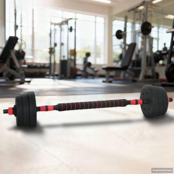 Set Manubri e Bilanciere 2-in-1 20 kg Nero e Rosso