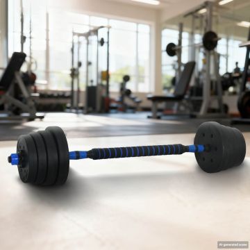 Set Manubri e Bilanciere 2-in-1 30 kg Nero e Blu