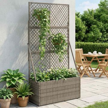 Vaso da Giardino con Trellis Grigio 70 x 30 x 135 cm polyrattan