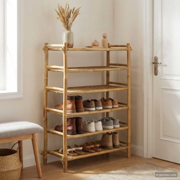 Scarpiera con lo scaffale Naturale 6 ripiani Bambù