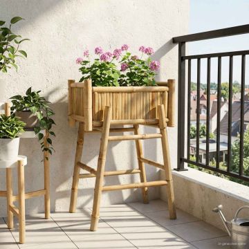 Vaso da Giardino con Supporto Naturale 50 x 38 x 74 cm Bambù