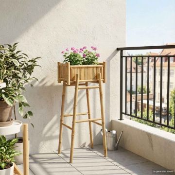 Vaso da Giardino con Supporto Naturale 50 x 38 x 114 cm Bambù