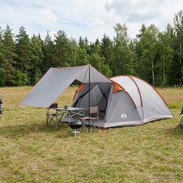 Tenda Capanna 6 persona Grigio e arancione Poliestere e Acciaio