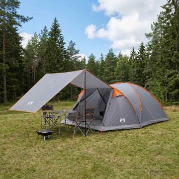 Tenda Capanna Grigio e arancione 8 persone Poliestere e Acciaio